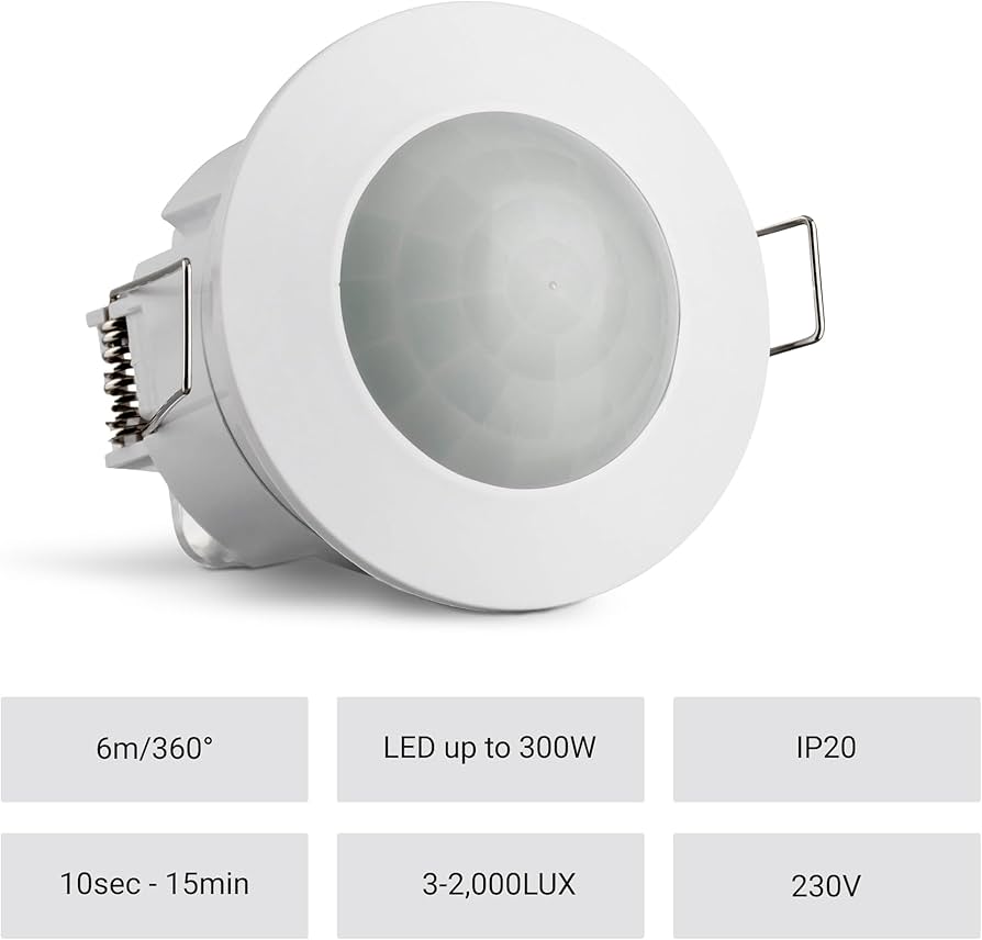 UNO Ceiling Mount IR Motion Sensor Recessed Mount 100-240V AC/DC 10A Rated IP44 Adjustable
