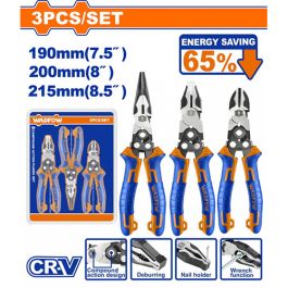 Wadfow WPS0403 3-Piece Compound Action Pliers Set High-Leverage Cr-V Steel Ergonomic Handles P5C20