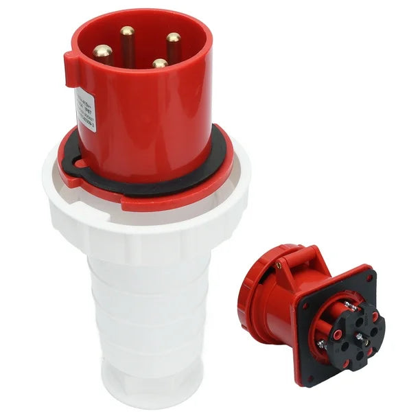 63A 5-Pin Industrial Plug & Panel-Mount Socket (Male & Female) – IP44 | 400V (3P+N+E)