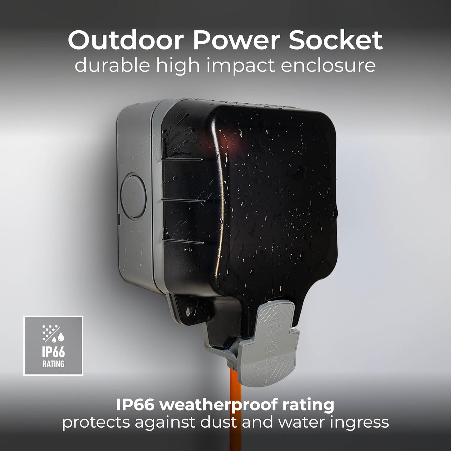 IP66 Waterproof Outdoor Single Socket – 13A UK Plug with Protective Cover