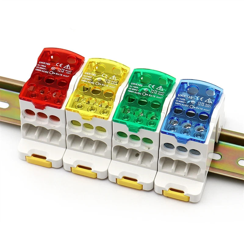 Junction Box UKK 160A – DIN Rail Distribution Terminal Block, 160A, Available in Blue, Yellow, Red & Green