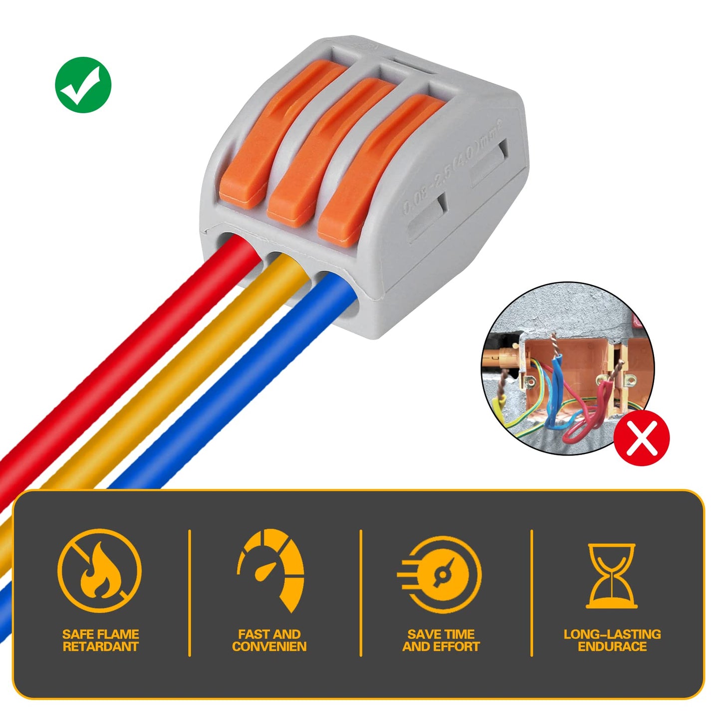 PCT-213 Quick Wire Connector – 3-Port Push-in Wiring Conductor Terminal Block (0.08–2.5mm²)