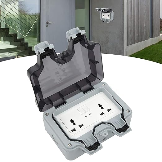 Waterproof Outdoor Double Socket – IP66 Rated Universal Power Outlet