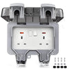 IP66 Waterproof Outdoor Double Socket – 13A UK Sockets with Protective Cover