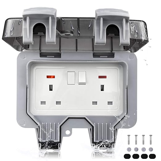IP66 Waterproof Outdoor Double Socket – 13A UK Sockets with Protective Cover