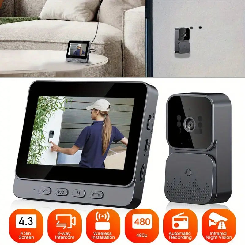Wireless Smart Video Doorbell – HD Night Vision, Two-Way Audio & AI Motion Detection