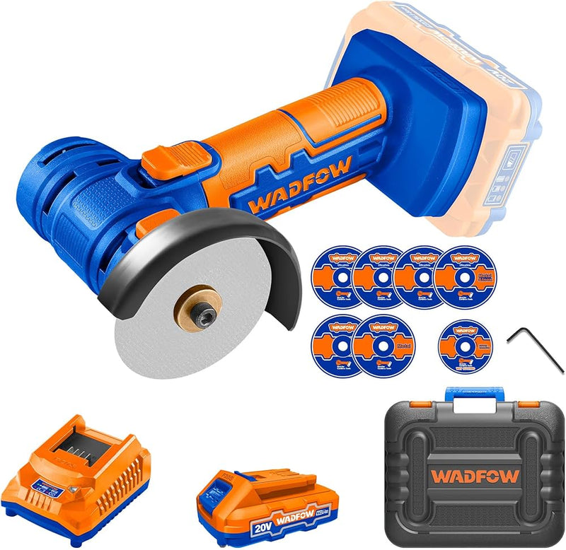 Wadfow WMH1B012 Cordless Angle Grinder 20V – Includes 2 × 4Ah Batteries P1C4 Kit