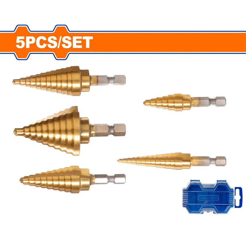 Wadfow WJD3405 Digital Step Drill Bit Set (4–12mm, 6–18mm, 4–22mm, 6–35mm) with Hex Shank Durable Metal/Wood/Plastic Drill Accessory