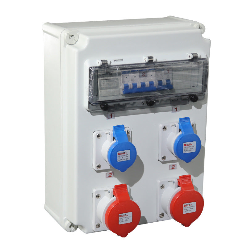 4-Way Plastic Industrial Distribution Panel – Complete with 2pcs 32A 3-Pin & 2pcs 32A 4-Pin Plugs, Sockets, MCBs & RCCBs