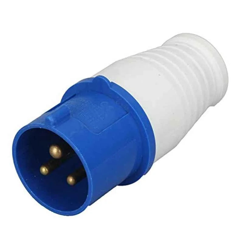 Industrial Male Plug – 3-Pin, 16A, 220V, IP44 Rated (Blue CEE Type Plug)