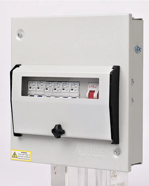 UNO 8 Way Single Phase Metal Distribution Board – Complete with 2P 100A Disconnect Switch & 8 UNO 1P MCBs