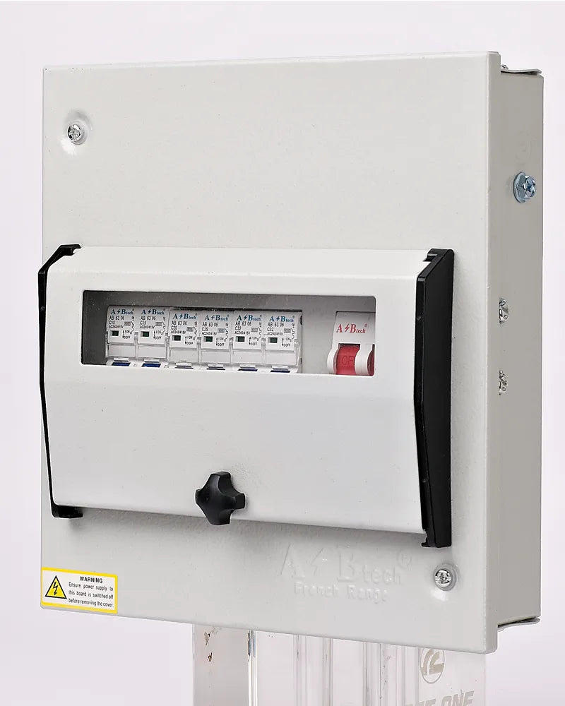 UNO 8 Way Single Phase Metal Distribution Board – Complete with 2P 100A Disconnect Switch & 8 UNO 1P MCBs