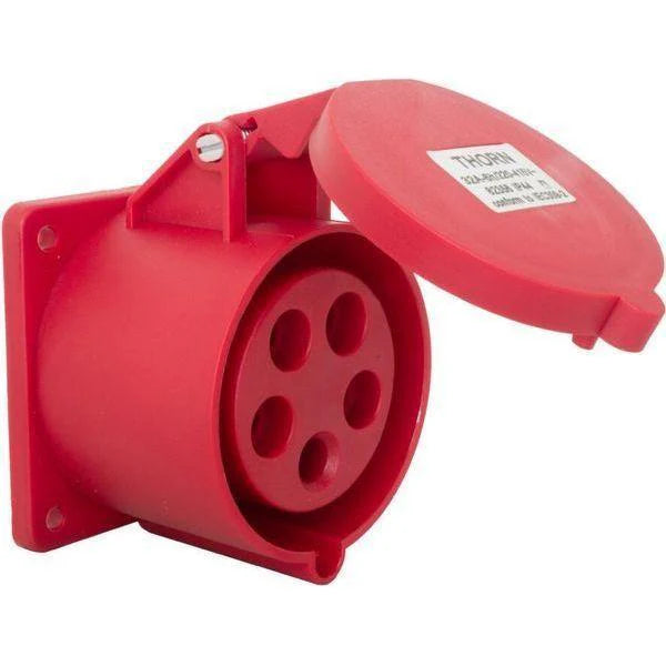 16A 5-Pin Panel Mount Industrial Female Socket | IP44 | 3P+N+E | Flush-Mount Power Outlet