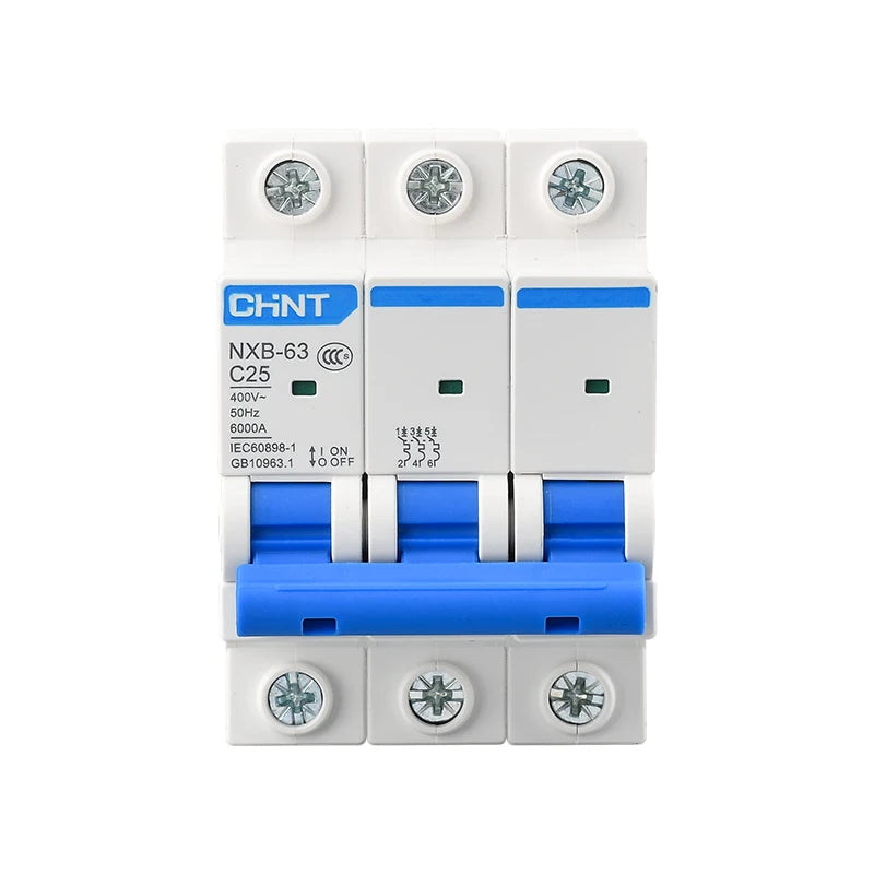 Chint NXB-63 3P C10 Miniature Circuit Breaker – 10A, 6kA Breaking Capacity, Type C Curve, 3 Pole MCB for Light-Duty Three-Phase Circuit Protection