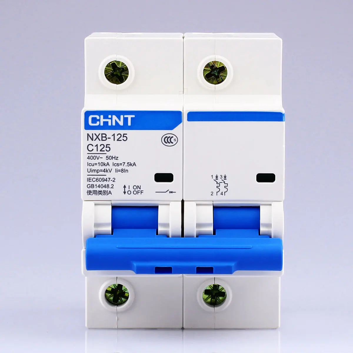 Chint NXB-125 2P C100 Miniature Circuit Breaker – 100A, 10kA Breaking Capacity, Type C Curve, 2 Pole MCB for High-Power Single-Phase and Dual-Phase Applications