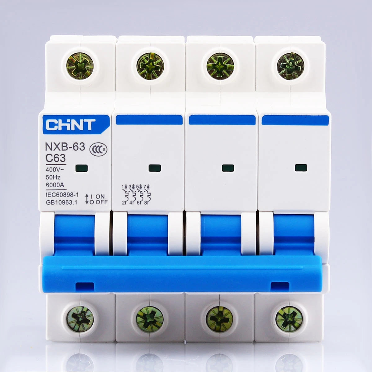 Chint NXB-63 4P C10 Miniature Circuit Breaker – 10A, 6kA Breaking Capacity, Type C Curve, 4 Pole MCB for Full Isolation in Three-Phase + Neutral Systems