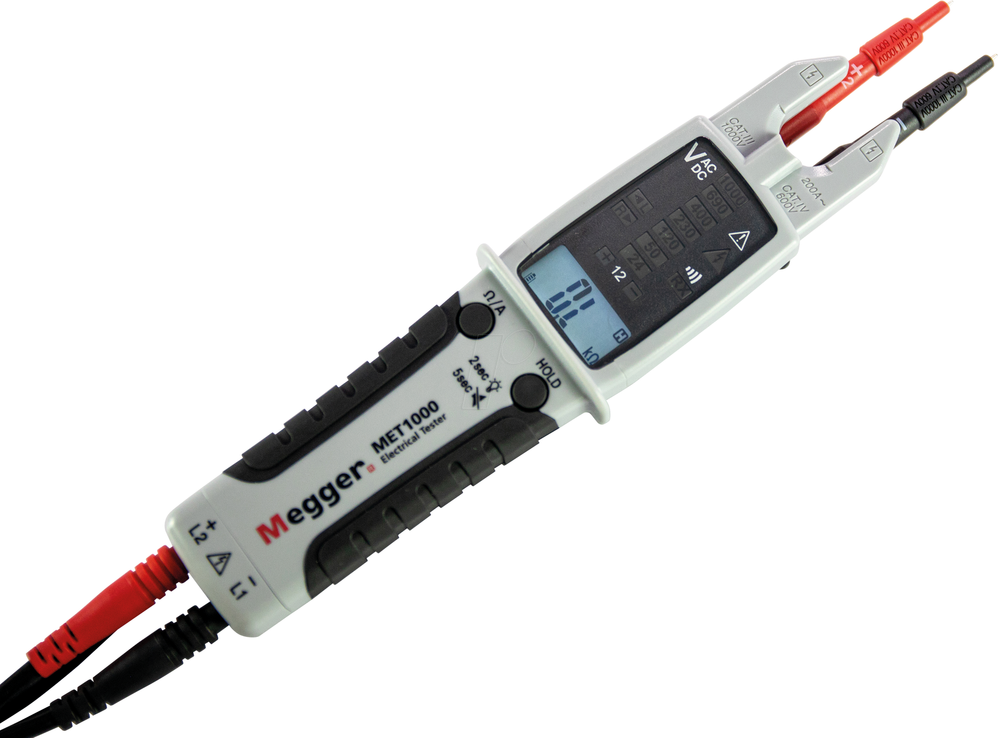 Megger 1NT420 Voltage Tester, Two-Pole Electrical Tester, 12-1000V AC/DC with LED Indication