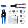Wadfow crimping pliers set with interchangeable dies, wire stripper, screwdriver and carrying case