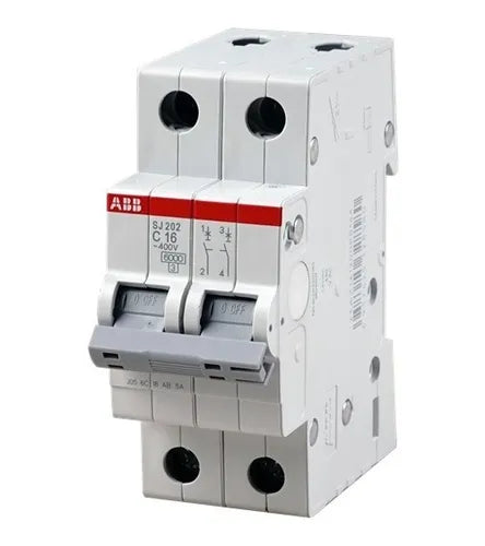 ABB SJ202T 2-Pole Miniature Circuit Breaker – 63A, C-Curve, 3kA Breaking Capacity (2TAZ144200R0634)