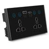 WiFi Smart Double Socket, 3-Hole Multi-Functional Plug + USB + Type-C, Black, 147
