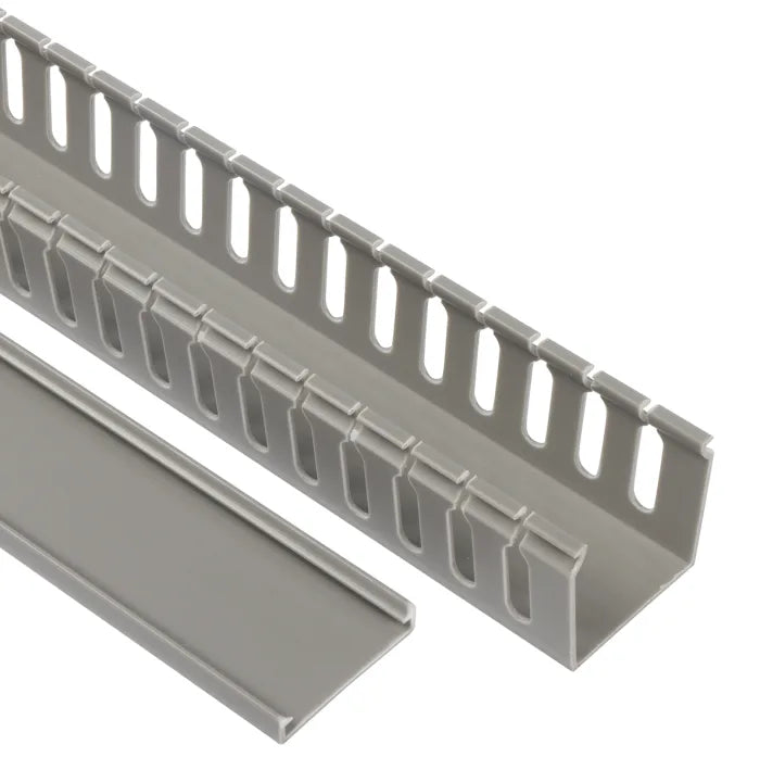 Grey Slotted PVC Cable Trunking 100 × 100 mm – 2 Metre Length