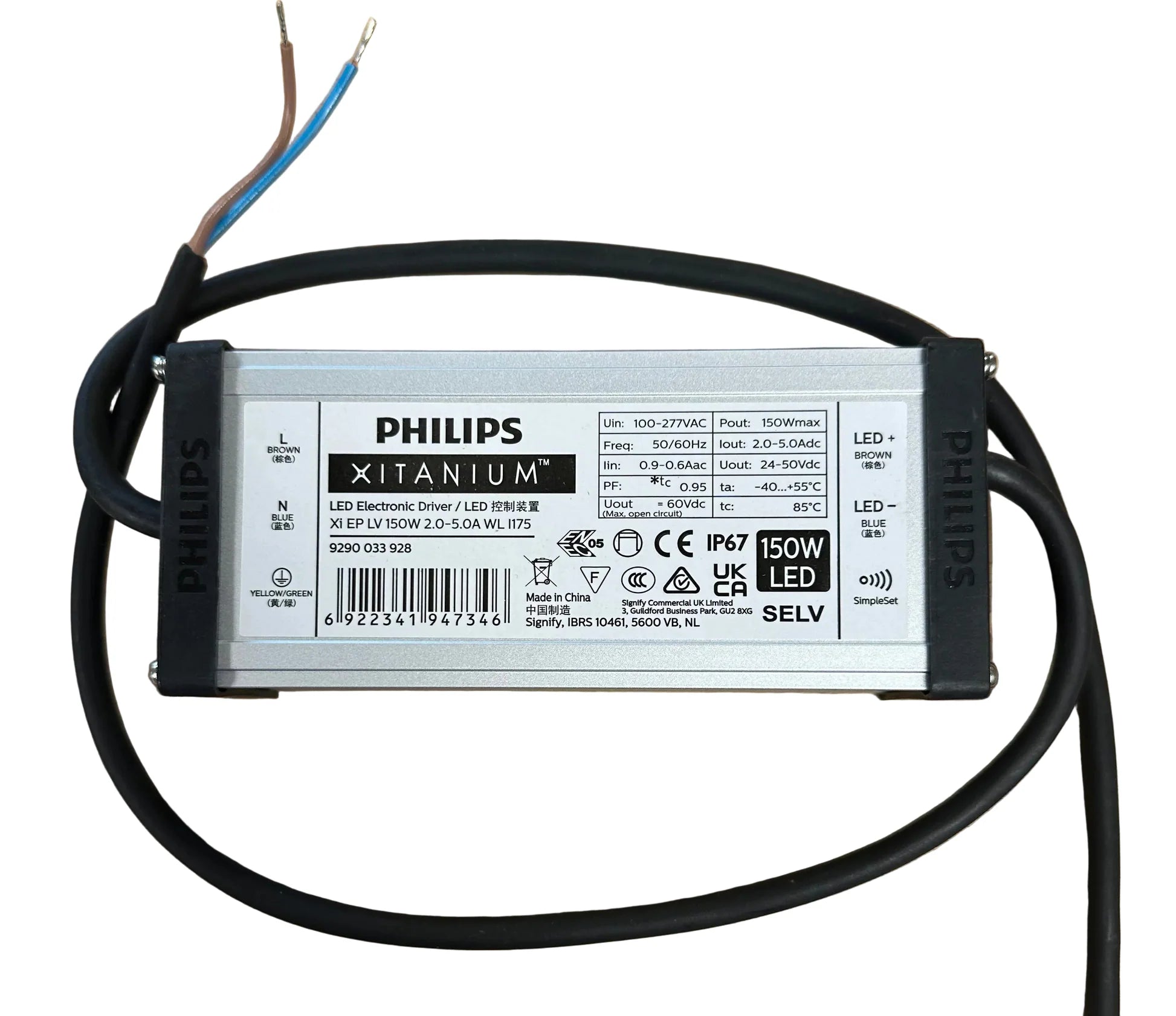 Philips Xitanium LED Driver 150W 24–50V DC 2.0–5.0A IP67 Xi EP LV 150W