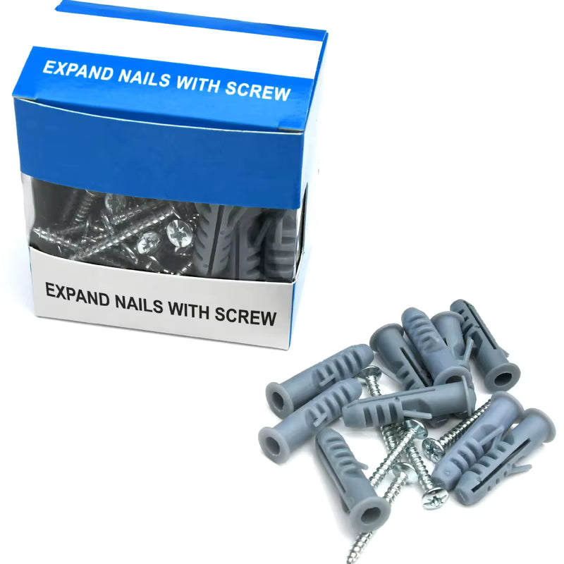 8mm Wall Plugs with 5.0×40 Tapping Screw – 100pcs