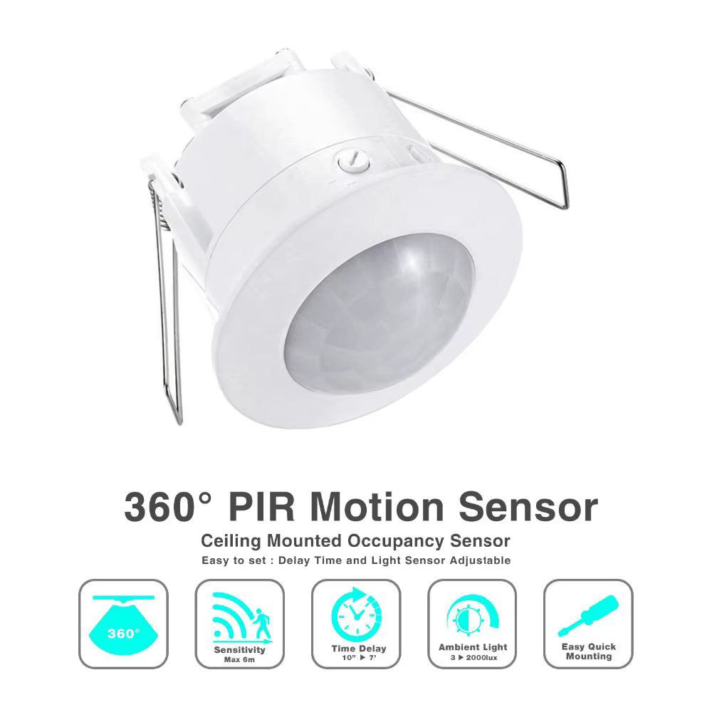 UNO Ceiling Mount IR Motion Sensor Recessed Mount 100-240V AC/DC 10A Rated IP44 Adjustable