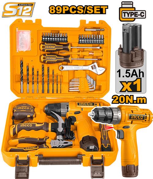 Ingco 89-Piece Tool Kit with 12V Cordless Drill – ING-TS89-12VCD