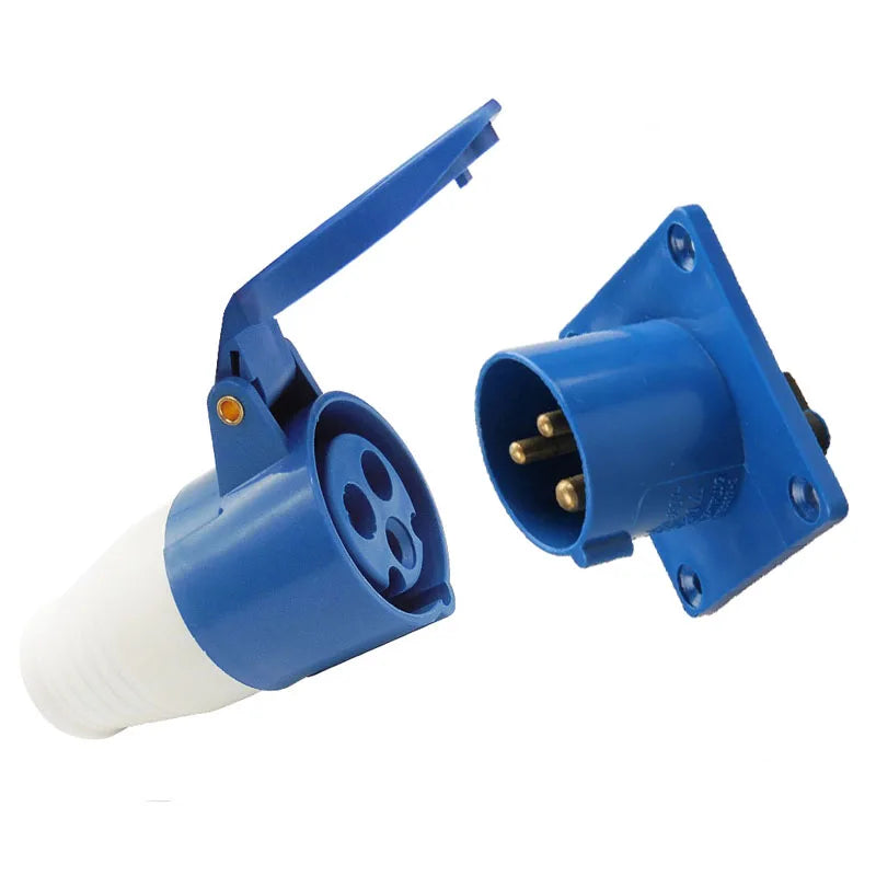 3-Pin 32A Industrial Plug & Panel-Mount Socket Set – IP44 Rated | Male Plug + Embedded Socket Combo