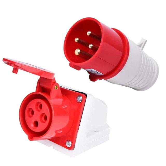 16A 4-Pin Industrial Plug & Wall Mount Socket (Male & Female) | IP44 | 3P+E Power Connector Set