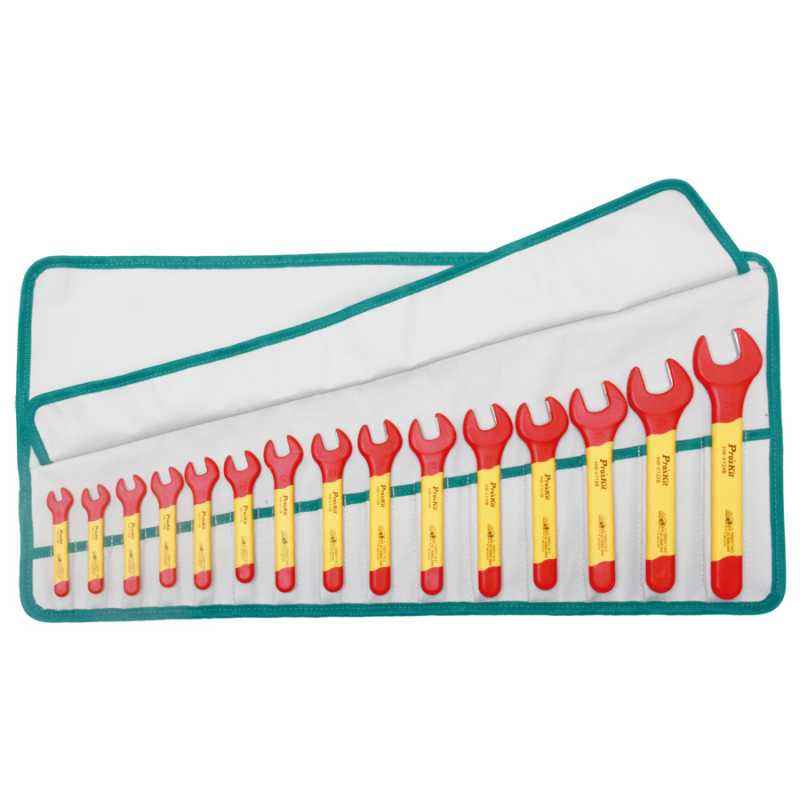Proskit PK-2811M 15 PCS 1000V Insulated Single Open End Spanner Set