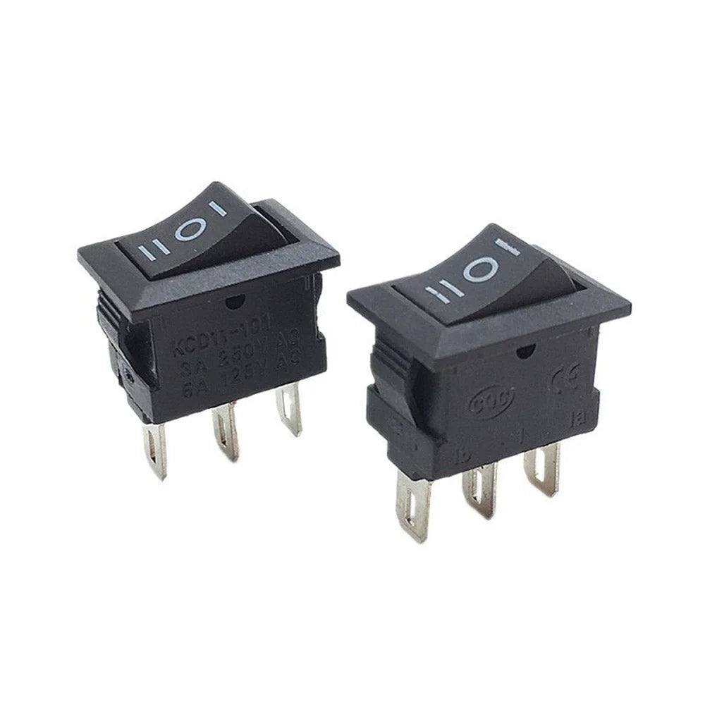 Sub-Miniature 3-Pin SPDT ON-OFF-ON Rocker Switch, Snap-in Panel Mount, AC 6A/125V 3A/250V