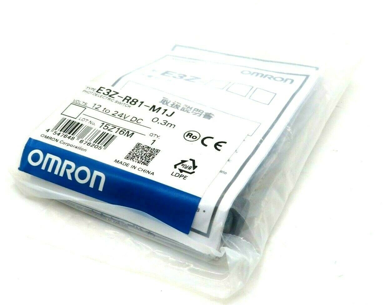 Omron E3Z-L81-M1J Photoelectric Sensor – Diffuse Reflective, 0.3 m Sensing Distance, M12 Connector