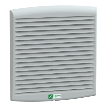 Schnieder ClimaSys Forced Vent. IP54, 165m³/h, 230V, with Outlet Grille and Filter G2 with Free Flow Rate with Standard Filter: 43589.2 Gal/hr(US) (165 m³/h) at 50 Hz – Ext Dimensions: 22.7in × 9.8in × 4.1in