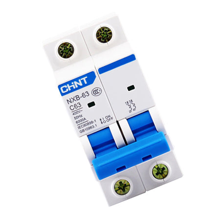 Chint NXB-63 2P C10 Miniature Circuit Breaker – 10A, 6kA Breaking Capacity, Type C Curve, Double Pole MCB for Low-Load Single-Phase Protection