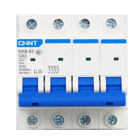 Chint NXB-63 4P C10 Miniature Circuit Breaker – 10A, 6kA Breaking Capacity, Type C Curve, 4 Pole MCB for Full Isolation in Three-Phase + Neutral Systems