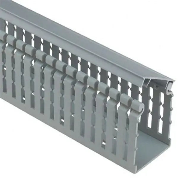 Grey Slotted PVC Cable Trunking 80 × 60 mm – 2 Metre Length