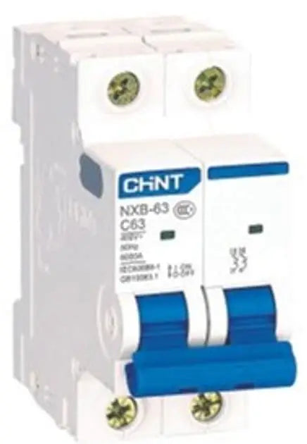 Chint NXB-63 2P C63 Miniature Circuit Breaker – 63A, 6kA Breaking Capacity, Type C Curve, Double Pole MCB for Main Circuit Protection