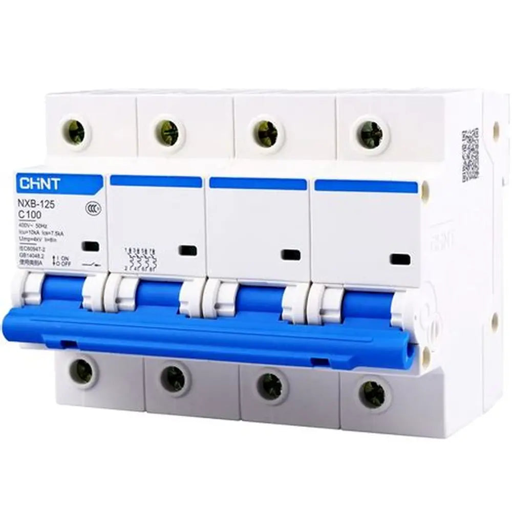 Chint NXB-125 4P C125 Miniature Circuit Breaker – 125A, 10kA Breaking Capacity, Type C Curve, 4 Pole MCB for Maximum Load Three-Phase + Neutral Protection