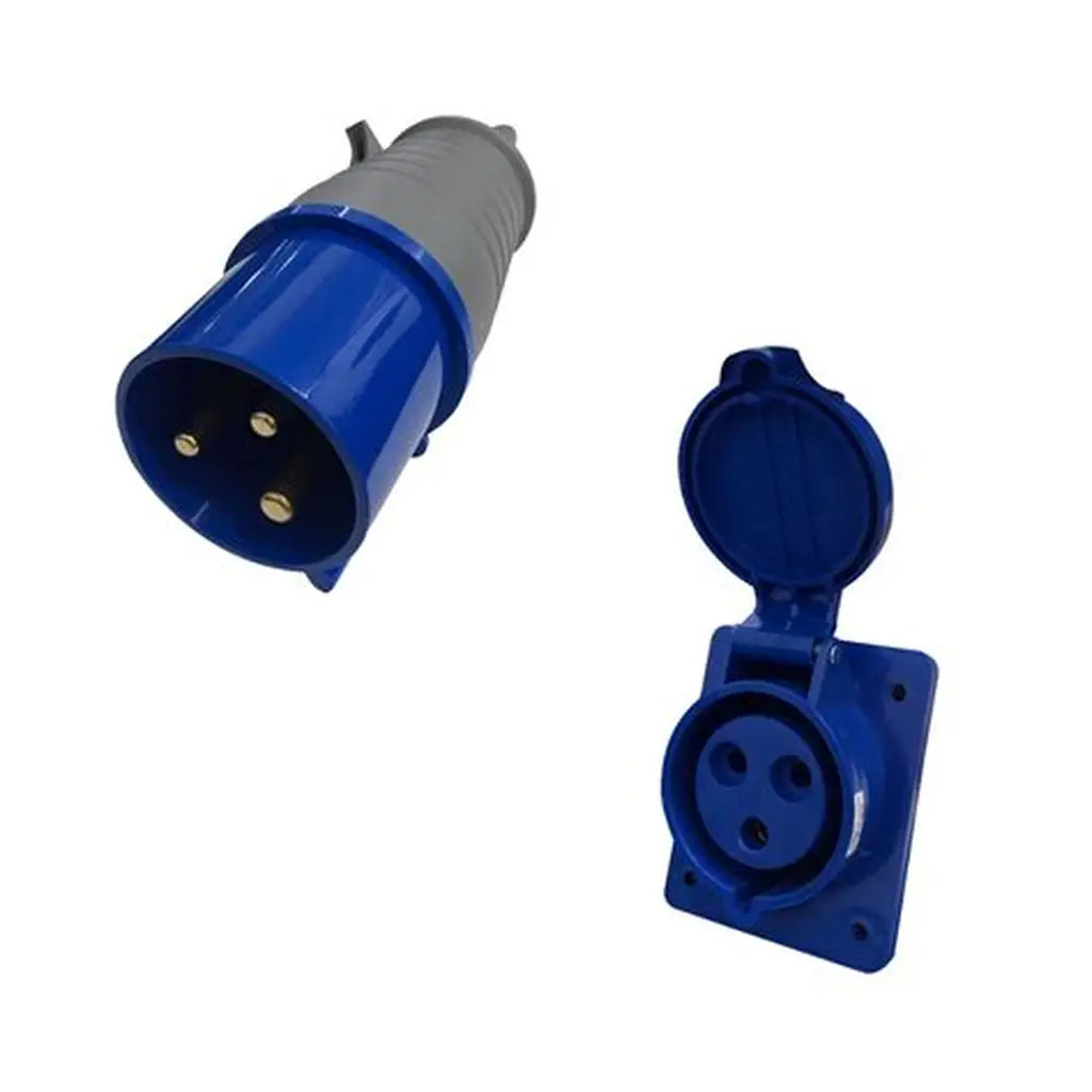 3-Pin 32A Industrial Plug & Panel-Mount Socket Set – IP44 Rated | Male Plug + Embedded Socket Combo