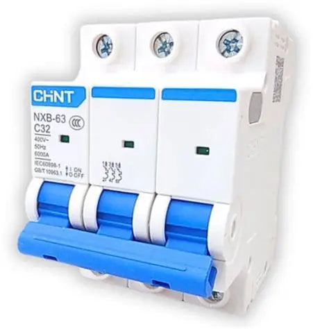 Chint NXB-63 3P C10 Miniature Circuit Breaker – 10A, 6kA Breaking Capacity, Type C Curve, 3 Pole MCB for Light-Duty Three-Phase Circuit Protection