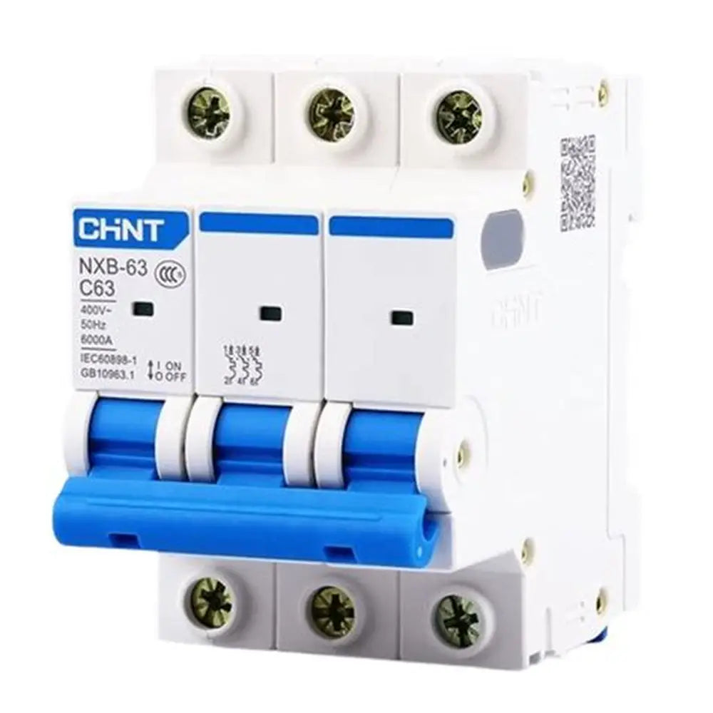 Chint NXB-63 3P C10 Miniature Circuit Breaker – 10A, 6kA Breaking Capacity, Type C Curve, 3 Pole MCB for Light-Duty Three-Phase Circuit Protection