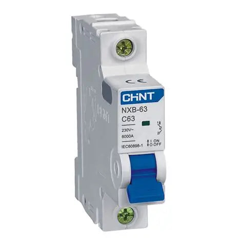 Chint NXB-63 1P C63 Miniature Circuit Breaker – 63A, 6kA Breaking Capacity, Type C Curve, Single Pole MCB for High-Capacity Circuit Protection