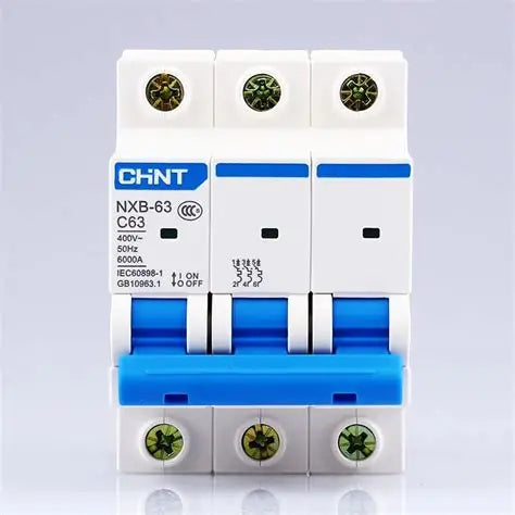 Chint NXB-63 3P C10 Miniature Circuit Breaker – 10A, 6kA Breaking Capacity, Type C Curve, 3 Pole MCB for Light-Duty Three-Phase Circuit Protection