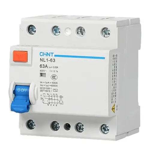 Chint NL1-100 4P 100A 100mA RCCB – 4 Pole Residual Current Circuit Breaker, AC Type, 100 mA Sensitivity, 6 kA Withstand for Three‑Phase Earth Leakage Protection