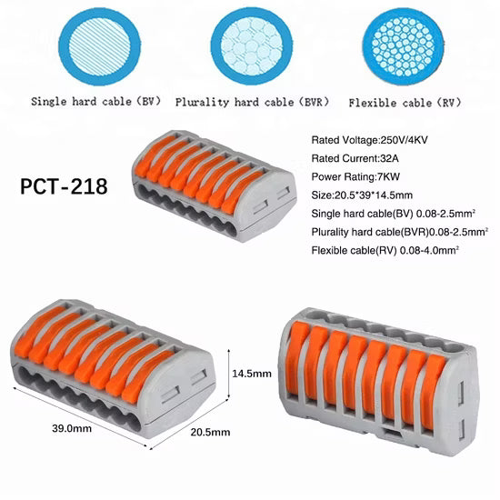 PCT-218 Quick Wire Connector – 8-Port Push-in Wiring Conductor Terminal Block (0.08–2.5mm²)