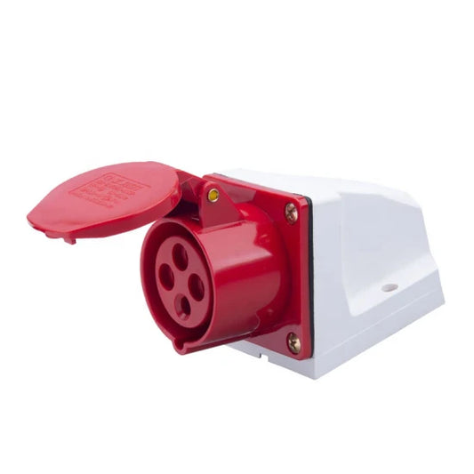16A 4-Pin Wall Mount Industrial Socket | IP44 | 3P+E Fixed Power Outlet