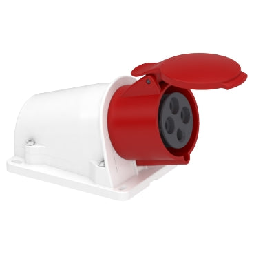 Schneider PratiKa Industrial Socket 32A 3P+E 415V AC IP44 Red (6h) Angled Panel Mount