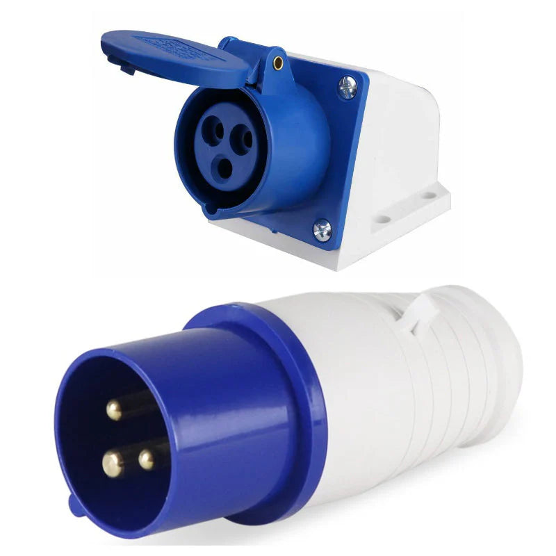 3-Pin 32A Industrial Plug & Wall-Mount Socket Set – IP44 Rated | Male Plug + Splash-Proof Wall Socket Combo